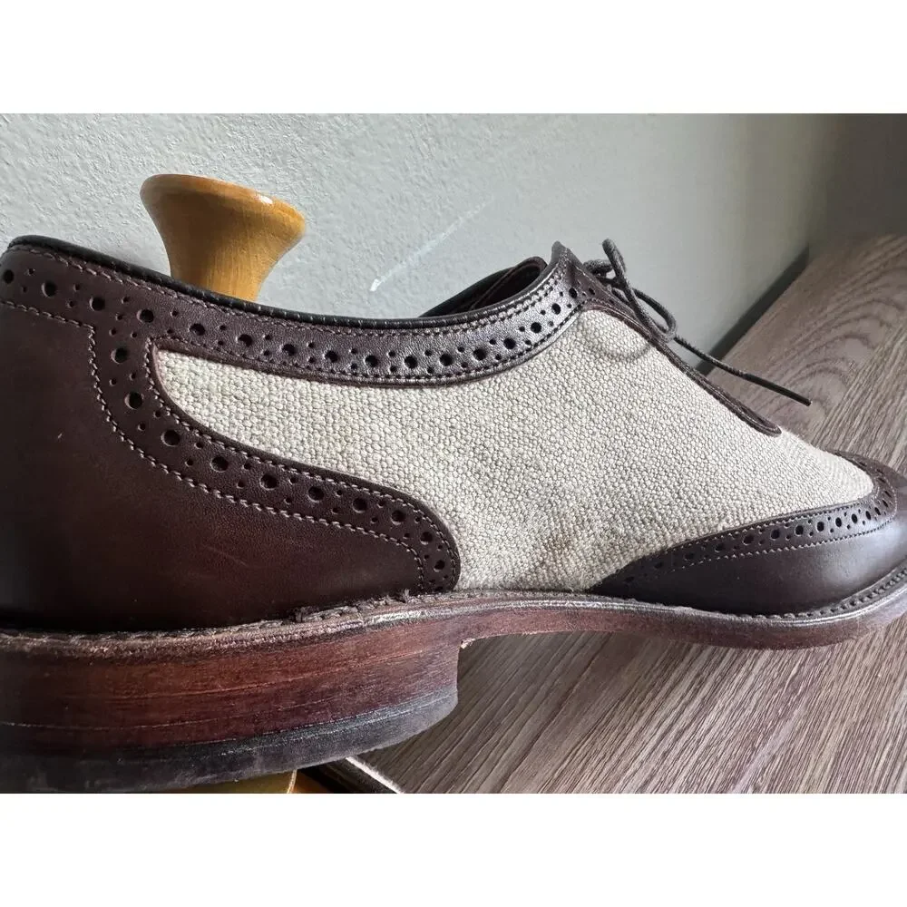 Mens Allen Edmonds Strawfut Brn Leather/Linen Spectator OXFORD DRESS Shoes 11 D